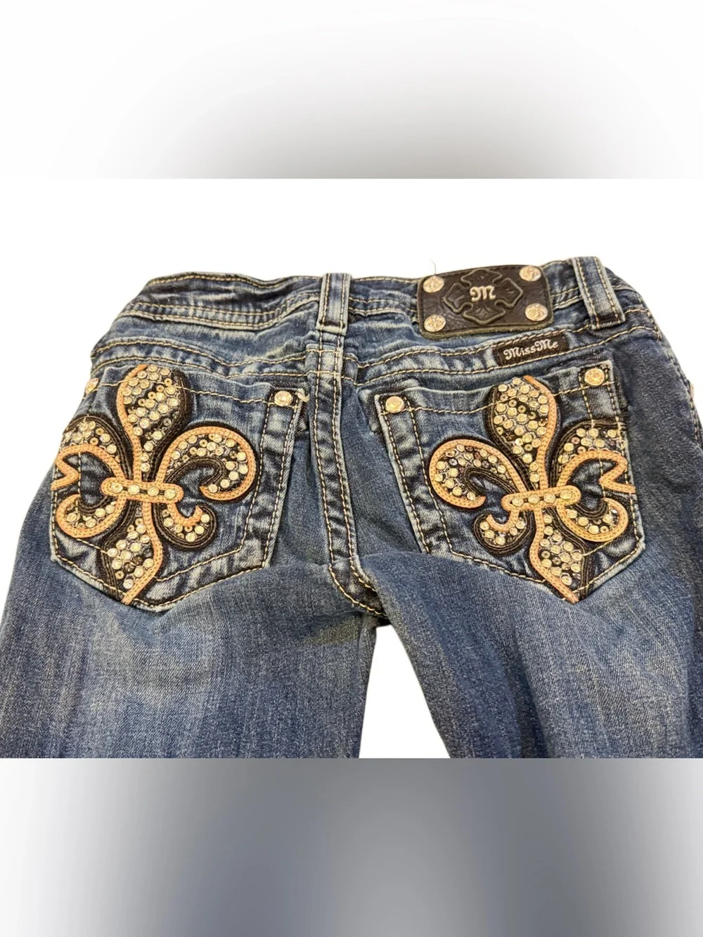 Miss Me Blue Flare Jeans Girls with Embellished Fleur-de-Lis Pockets Bootcut